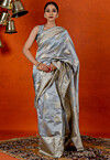 Woven Art Silk Saree in Grey
