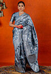 Woven Art Silk Saree in Grey