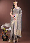 Woven Art Silk Saree in Grey