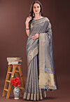 Woven Art Silk Saree in Grey