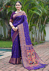 Woven Art Silk Saree in Indigo Blue