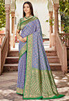 Woven Art Silk Saree in Indigo Blue