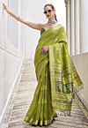 Woven Art Silk Saree in Light Green