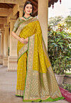 Woven Art Silk Saree in Light Olive Green