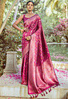 Woven Art Silk Saree in Magenta