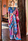 Woven Art Silk Saree in Magenta