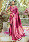 Woven Art Silk Saree in Magenta