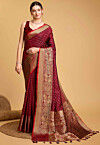 Woven Art Silk Saree in Maroon