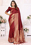 Woven Art Silk Saree in Maroon