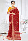 Woven Art Silk Saree in Maroon