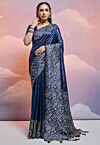 Woven Art Silk Saree in Navy Blue