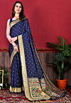Woven Art Silk Saree in Navy Blue