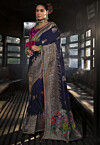Woven Art Silk Saree in Navy Blue