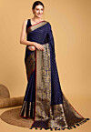 Woven Art Silk Saree in Navy Blue