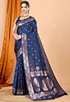Woven Art Silk Saree in Navy Blue