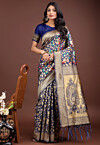 Woven Art Silk Saree in Navy Blue