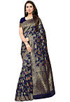Woven Art Silk Saree in Navy Blue