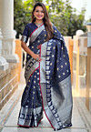 Woven Art Silk Saree in Navy Blue