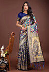 Woven Art Silk Saree in Navy Blue