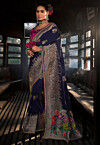 Woven Art Silk Saree in Navy Blue