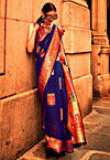 Woven Art Silk Saree in Navy Blue