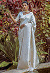 Woven Art Silk Saree in Off White