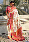 Woven Art Silk Saree in Off White