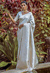 Woven Art Silk Saree in Off White