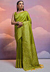 Woven Art Silk Saree in Olive Green