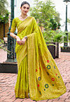 Woven Art Silk Saree in Olive Green