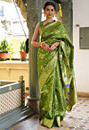 Woven Art Silk Saree in Olive Green