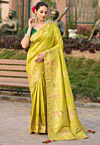 Woven Art Silk Saree in Olive Green
