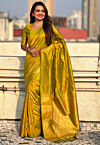 Woven Art Silk Saree in Olive Green