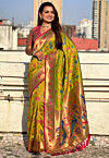 Woven Art Silk Saree in Olive Green