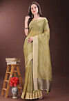 Woven Art Silk Saree in Olive Green