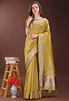Woven Art Silk Saree in Olive Green