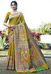 Woven Art Silk Saree in Olive Green
