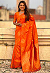 Woven Art Silk Saree in Orange