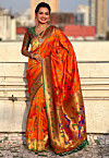 Woven Art Silk Saree in Orange