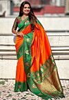 Woven Art Silk Saree in Orange