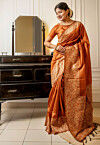 Woven Art Silk Saree in Orange