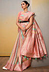 Woven Art Silk Saree in Peach and Multicolor
