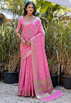 Woven Art Silk Saree in Pink