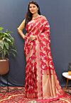 Woven Art Silk Saree in Pink
