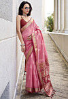 Woven Art Silk Saree in Pink