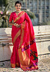 Woven Art Silk Saree in Pink