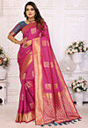 Woven Art Silk Saree in Pink
