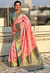 Woven Art Silk Saree in Pink
