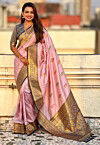 Woven Art Silk Saree in Pink
