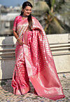 Woven Art Silk Saree in Pink